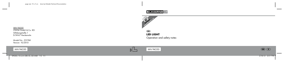 Livarno Z31768 User Manual | 13 pages