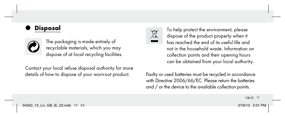 Disposal | Livarno Z31768 User Manual | Page 11 / 13