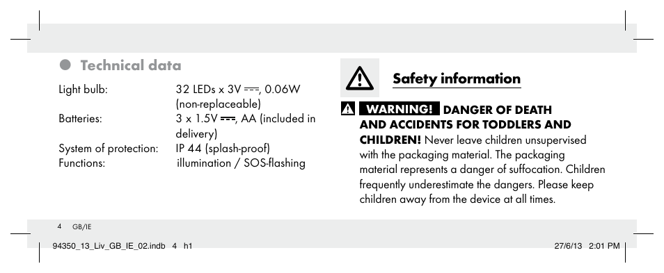 Technical data, Safety information | Livarno Z31768 User Manual | Page 4 / 13