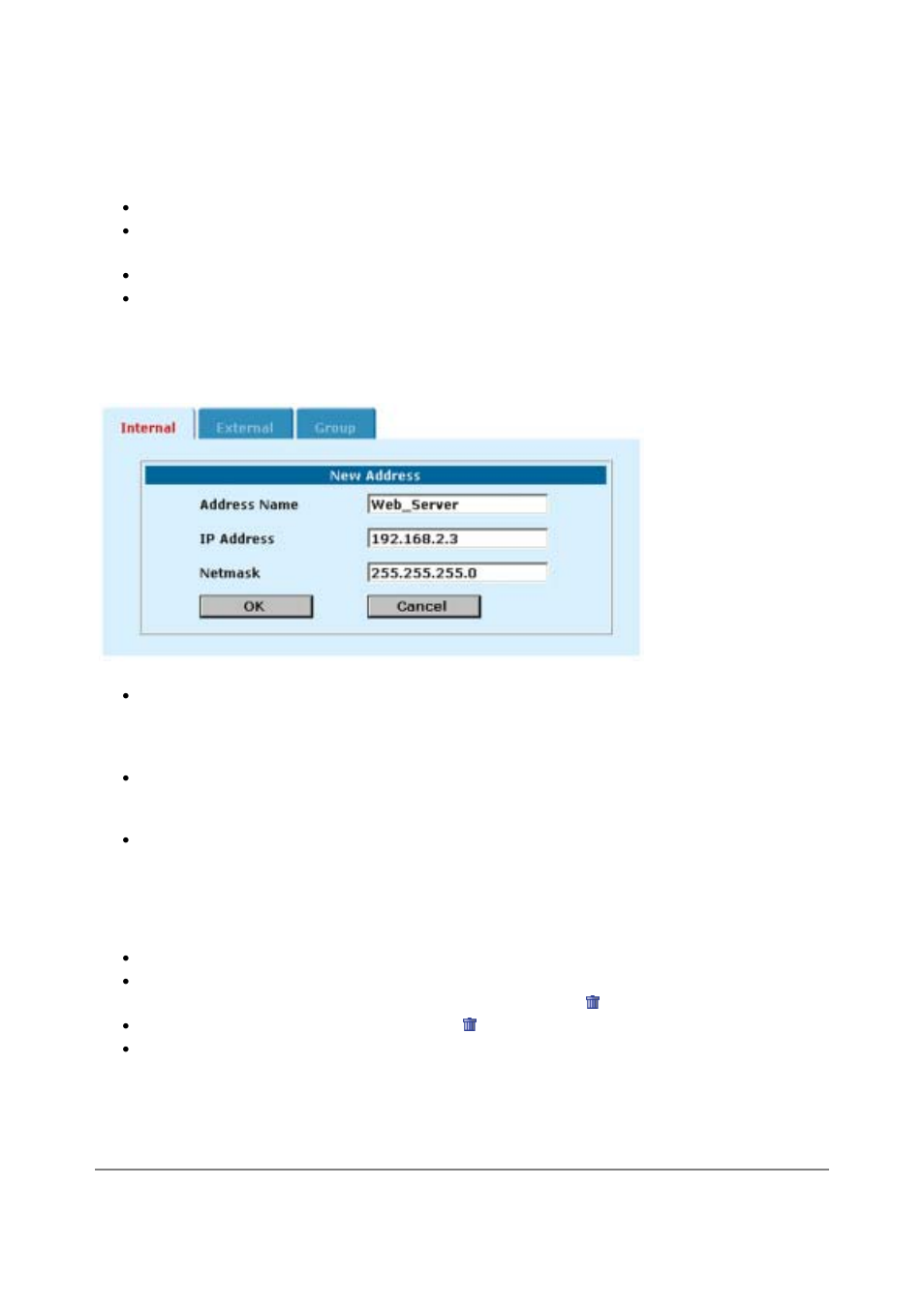 Adding addresses, Deleting addresses | D-Link DFL-500 User Manual | Page 31 / 122