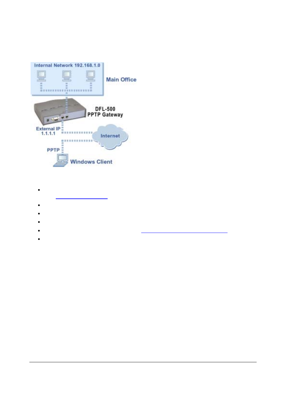 Configuring the dfl-500 npg as a pptp gateway | D-Link DFL-500 User Manual | Page 67 / 122