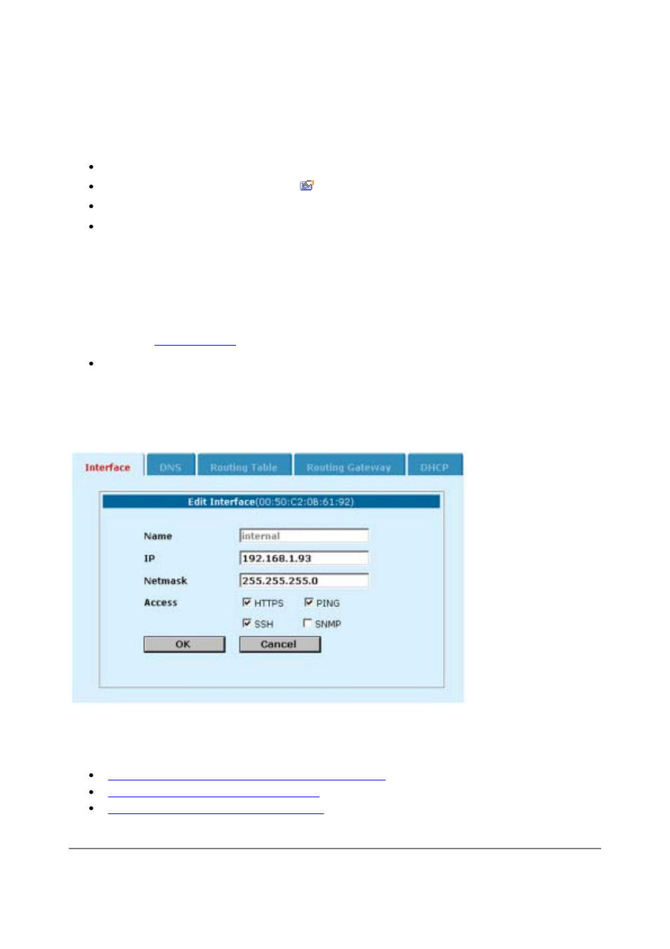 Configuring the internal interface, Configuring the external interface | D-Link DFL-500 User Manual | Page 88 / 122