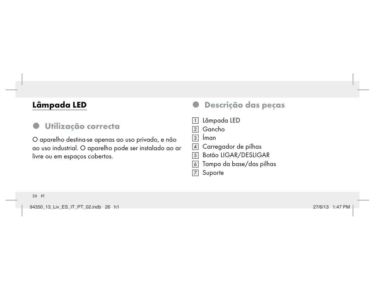 Z descrição das peças, Lâmpada led z utilização correcta | Livarno Z31768 User Manual | Page 26 / 58