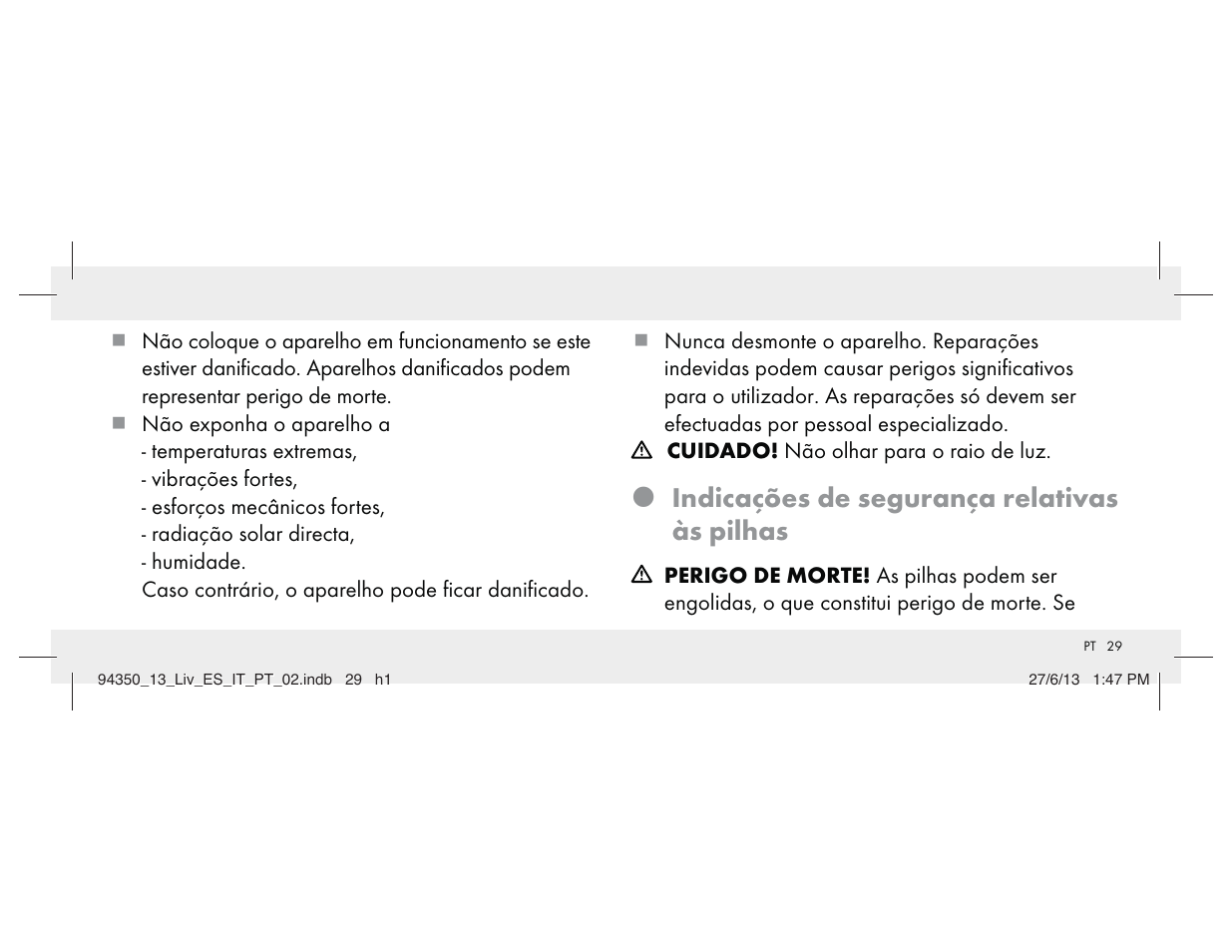 Z indicações de segurança relativas às pilhas | Livarno Z31768 User Manual | Page 29 / 58