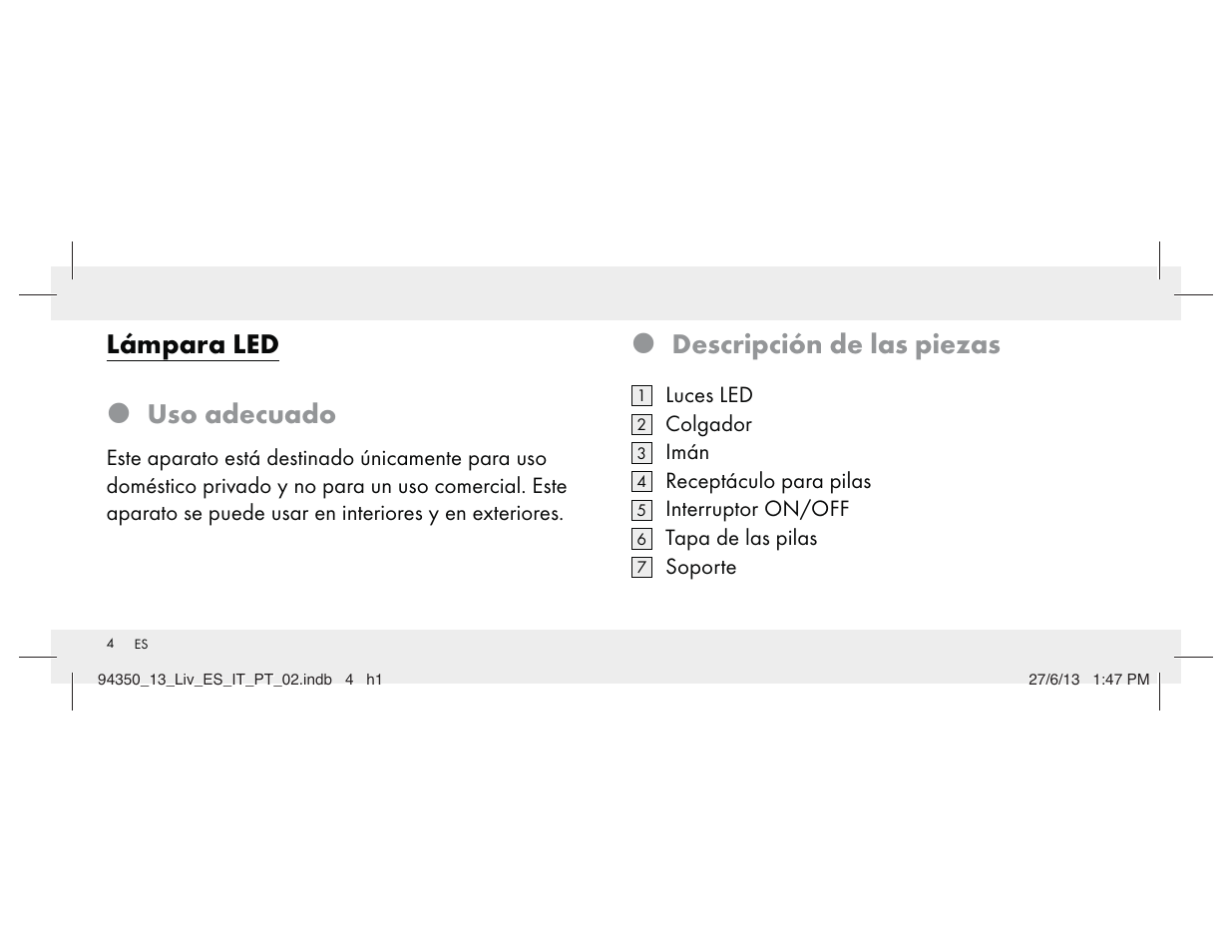 Z descripción de las piezas, Lámpara led z uso adecuado | Livarno Z31768 User Manual | Page 4 / 58