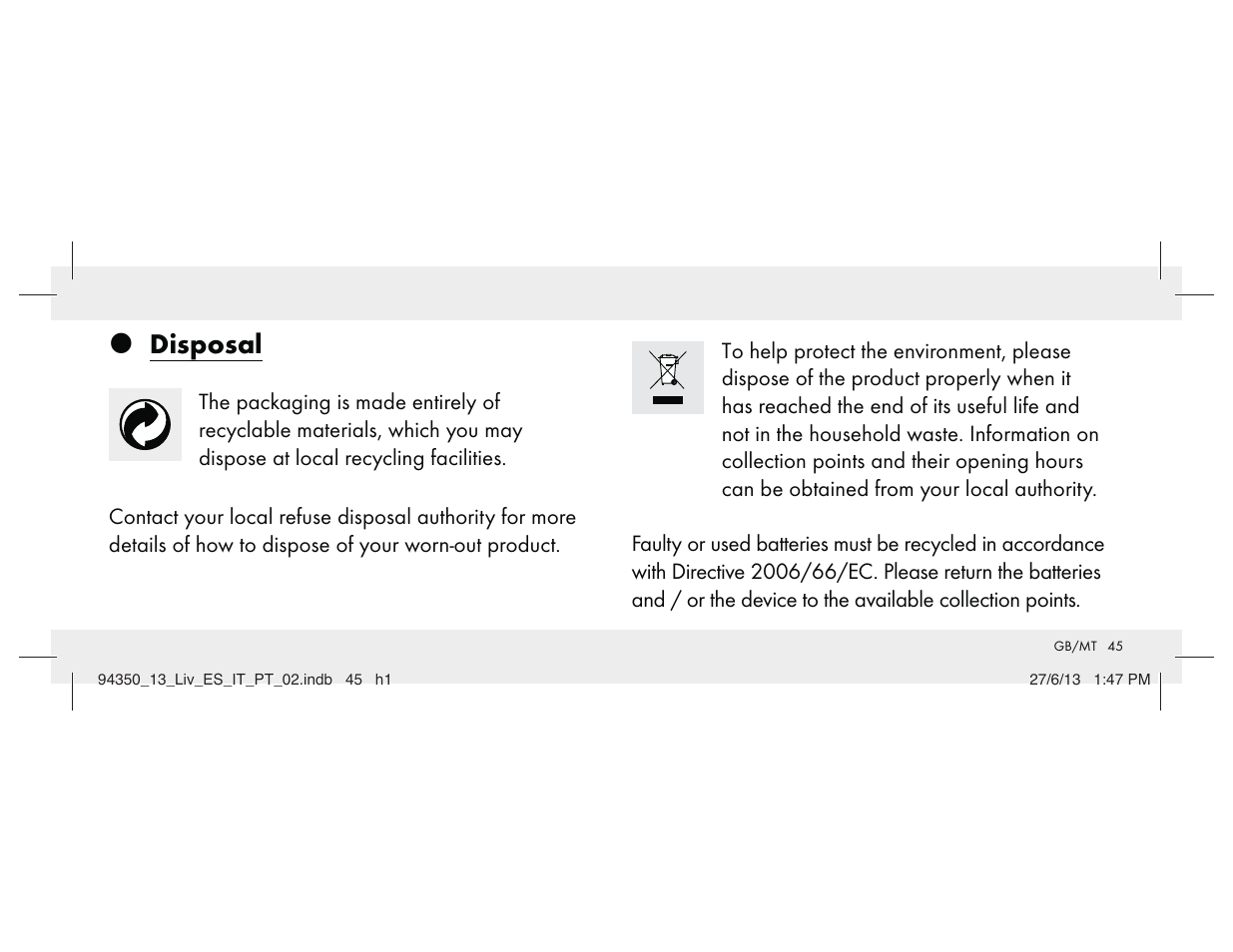 Z disposal | Livarno Z31768 User Manual | Page 45 / 58