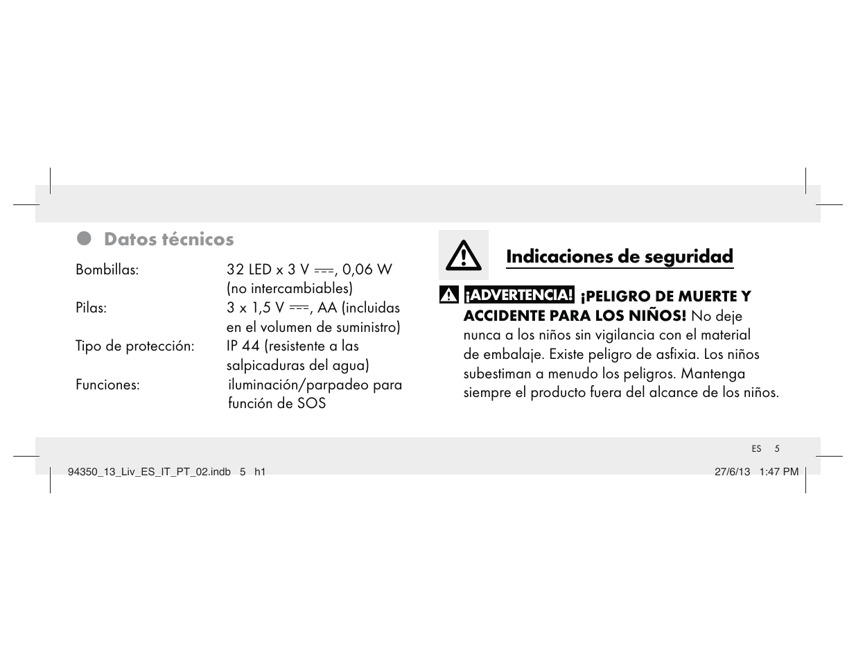 Z datos técnicos, Indicaciones de seguridad | Livarno Z31768 User Manual | Page 5 / 58