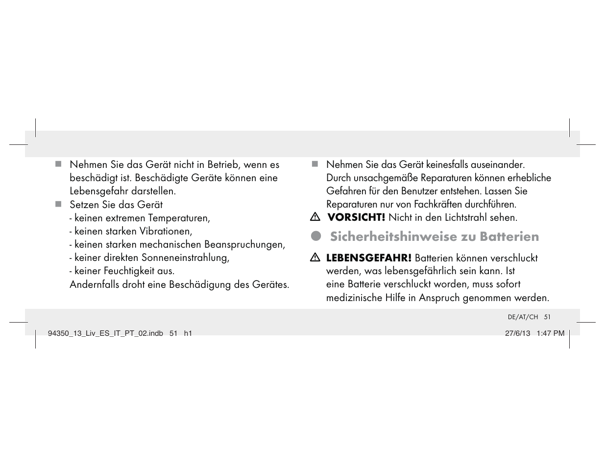 Z sicherheitshinweise zu batterien | Livarno Z31768 User Manual | Page 51 / 58