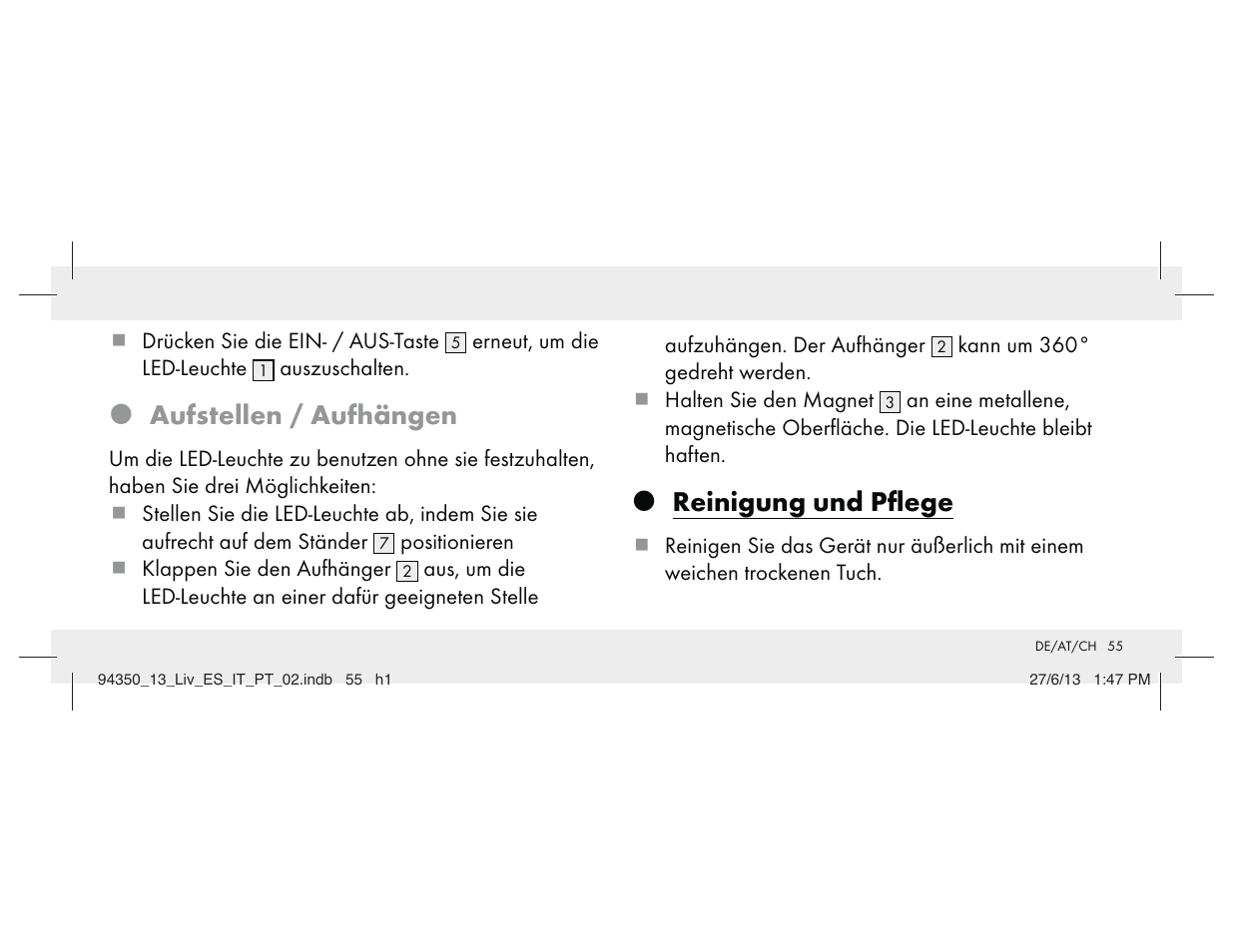 Z aufstellen / aufhängen, Z reinigung und pﬂege | Livarno Z31768 User Manual | Page 55 / 58