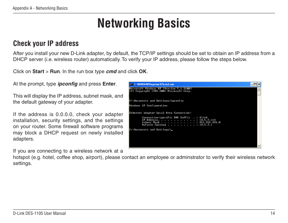 Networking basics, Check your ip address | D-Link DES-1105 User Manual | Page 14 / 24