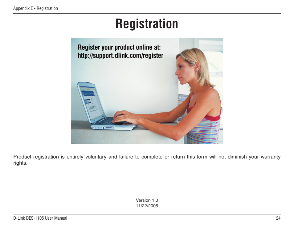 Registration | D-Link DES-1105 User Manual | Page 24 / 24