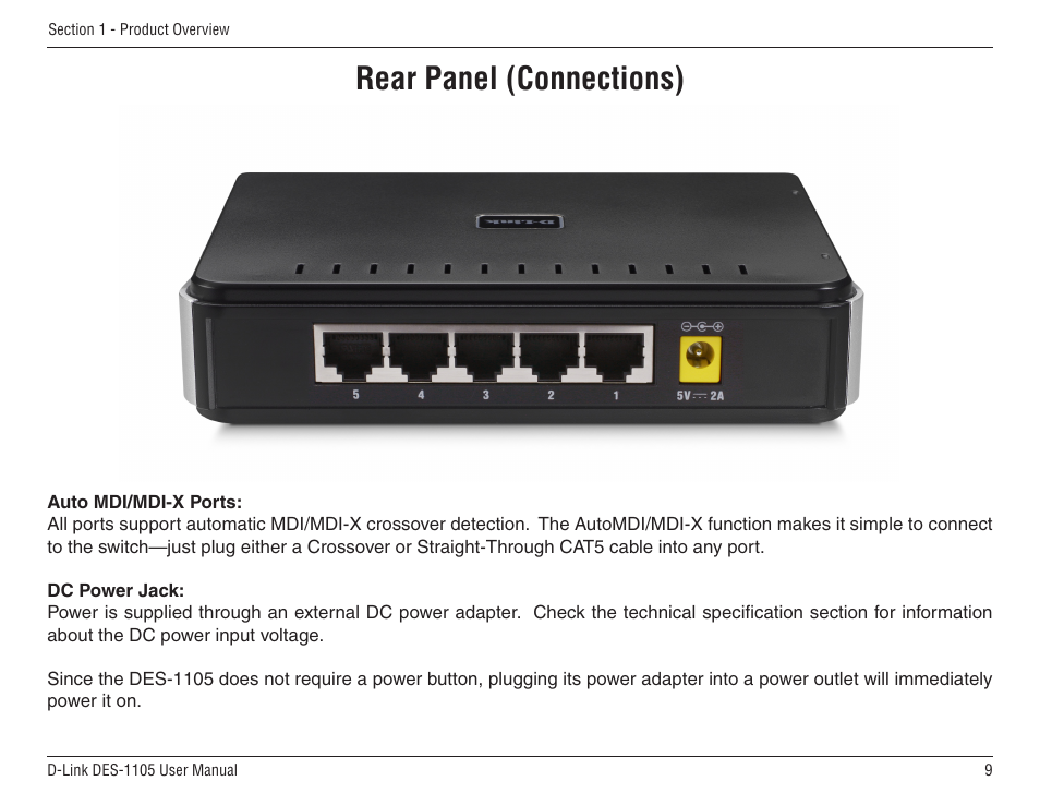 Rear panel (connections) | D-Link DES-1105 User Manual | Page 9 / 24