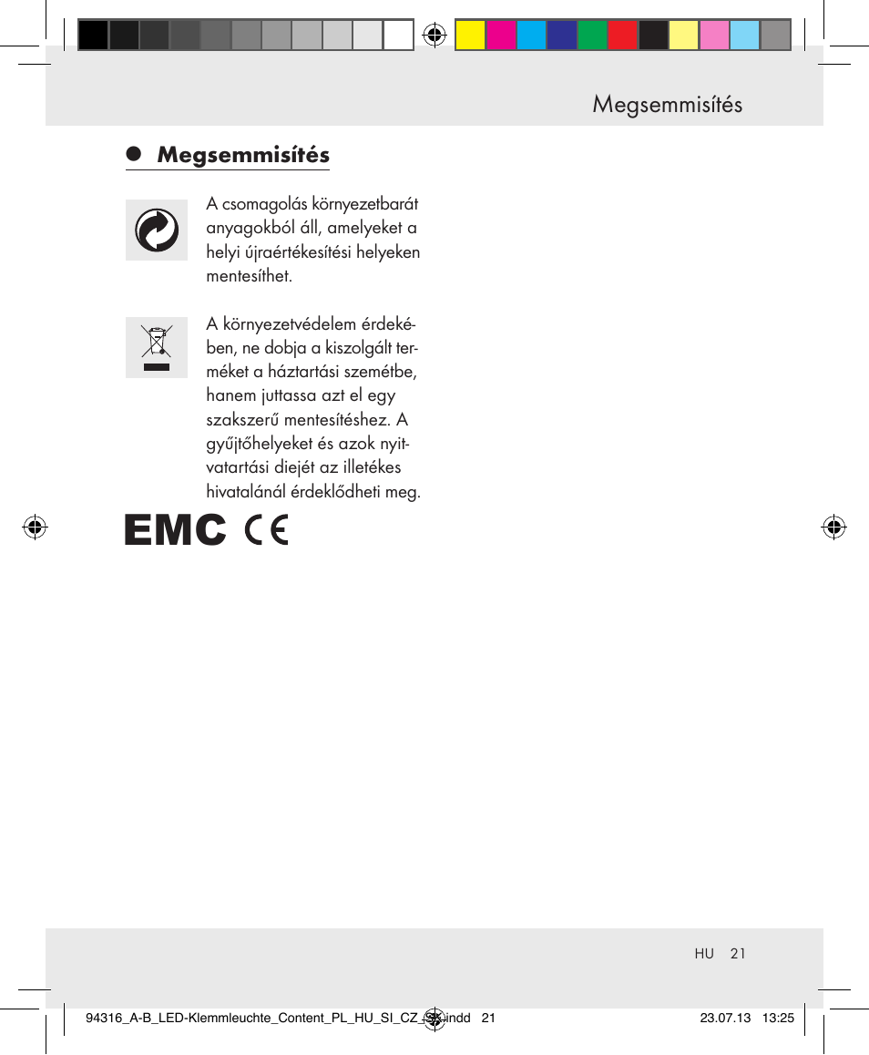 Megsemmisítés | Livarno Z31303A-BS/Z31303B-BS User Manual | Page 21 / 47