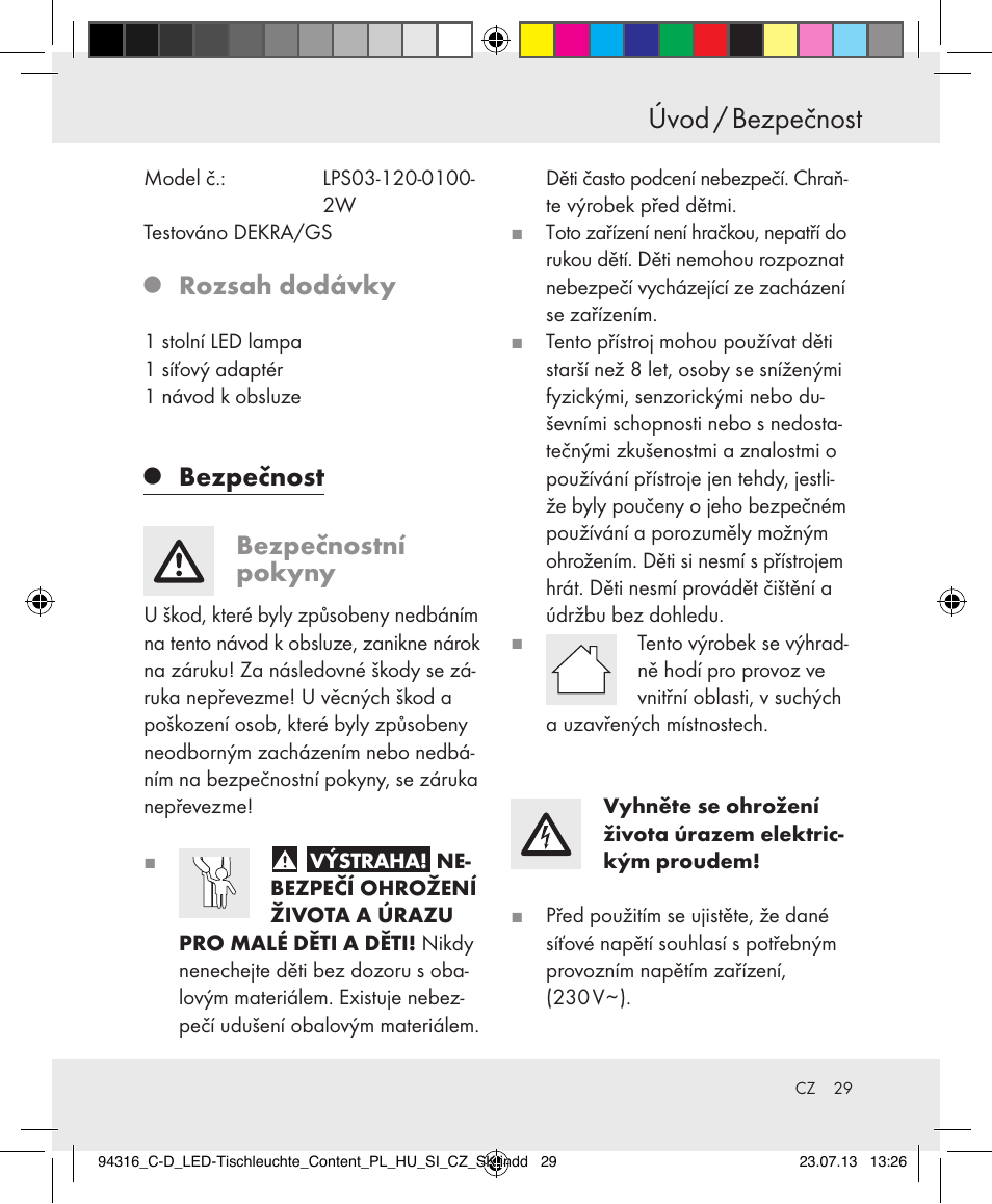 Úvod / bezpečnost, Rozsah dodávky, Bezpečnost | Bezpečnostní pokyny | Livarno Z31303C-BS/Z31303D-BS User Manual | Page 29 / 43