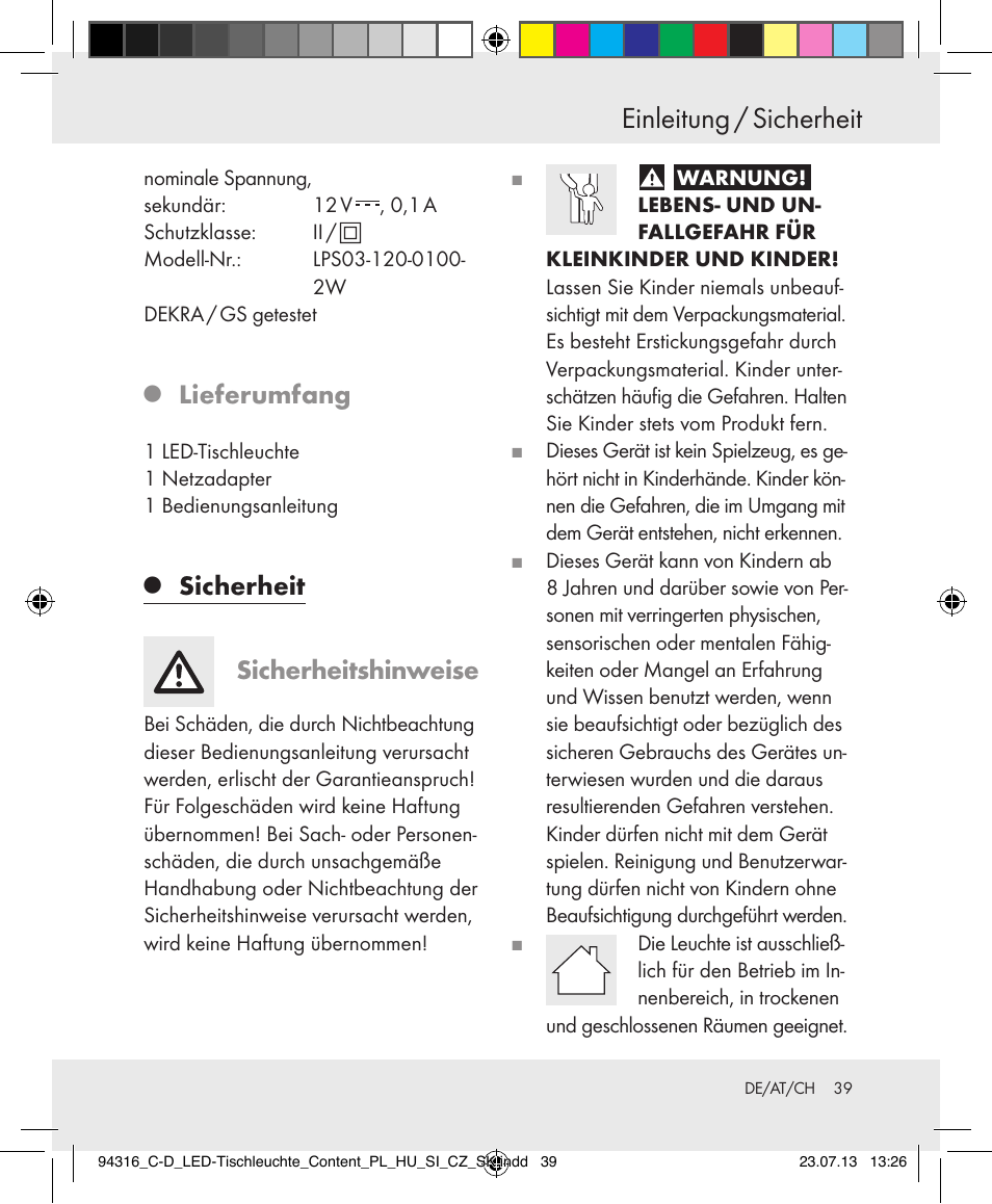 Einleitung / sicherheit, Lieferumfang, Sicherheit sicherheitshinweise | Livarno Z31303C-BS/Z31303D-BS User Manual | Page 39 / 43
