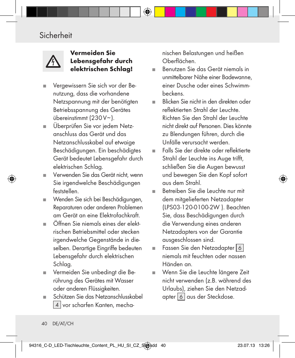 Sicherheit | Livarno Z31303C-BS/Z31303D-BS User Manual | Page 40 / 43