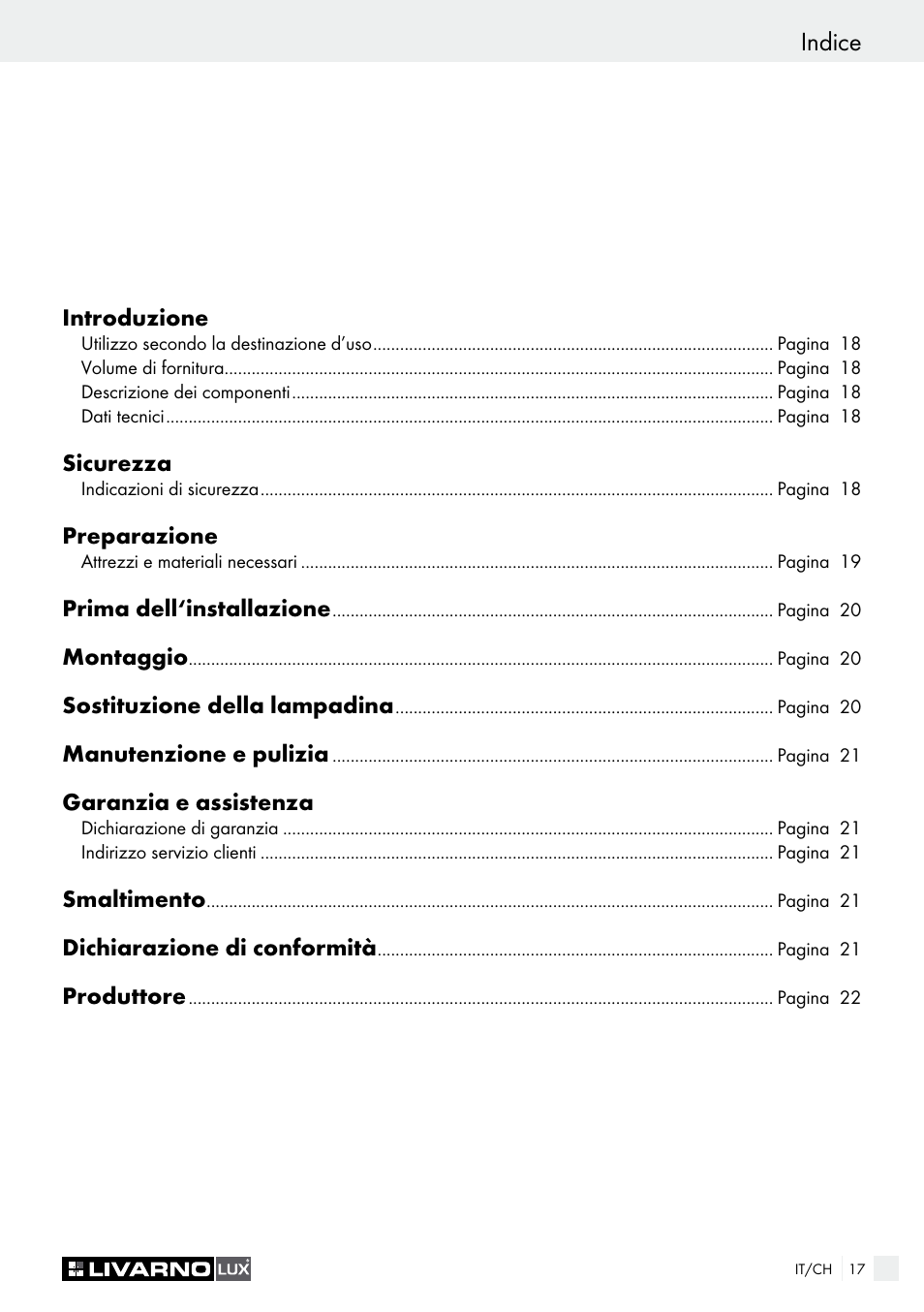 Indice | Livarno HALOGEN CEILING LIGHT User Manual | Page 17 / 38