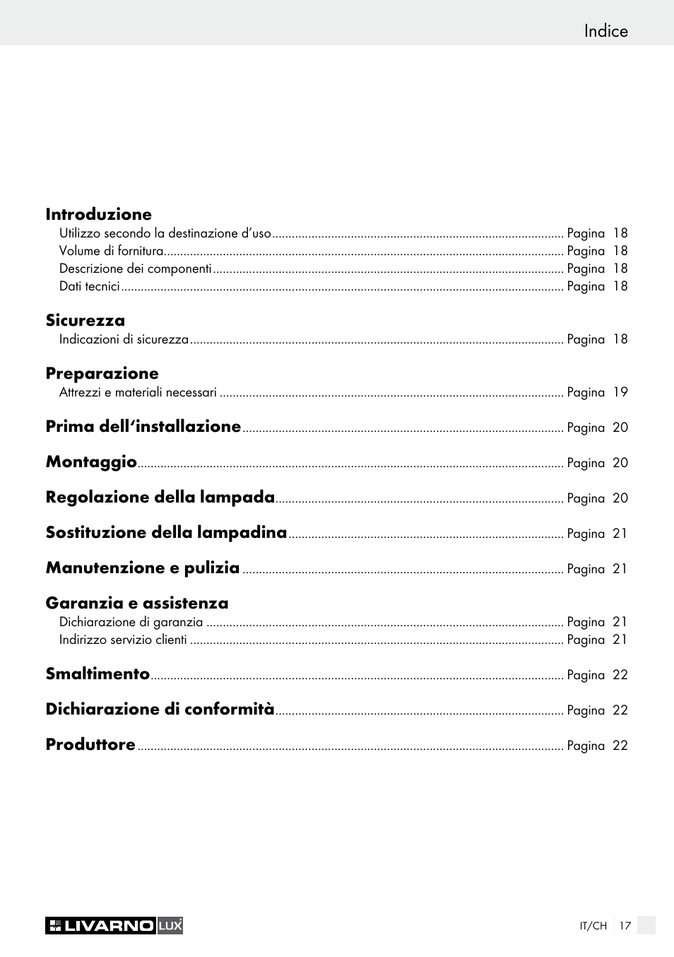 Indice | Livarno HALOGEN CEILING LIGHT User Manual | Page 17 / 38