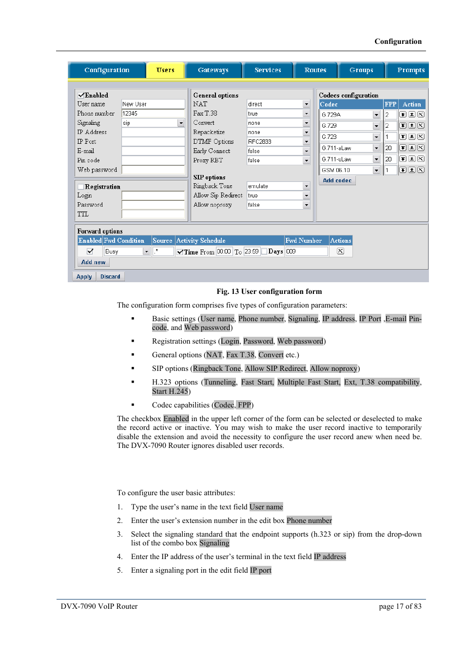 1 user basic settings, User basic settings | D-Link VOIP DVX-7090 User Manual | Page 17 / 83