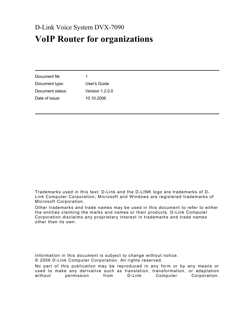 Voip router for organizations, D-link voice system dvx-7090 | D-Link VOIP DVX-7090 User Manual | Page 2 / 83