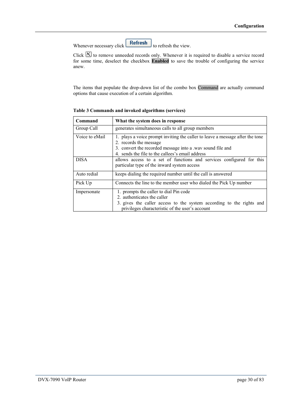 1 commands that invoke services, Commands that invoke services | D-Link VOIP DVX-7090 User Manual | Page 30 / 83