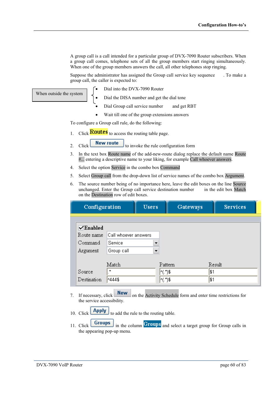 Ow to configure routing path to, Roup, All service | D-Link VOIP DVX-7090 User Manual | Page 60 / 83