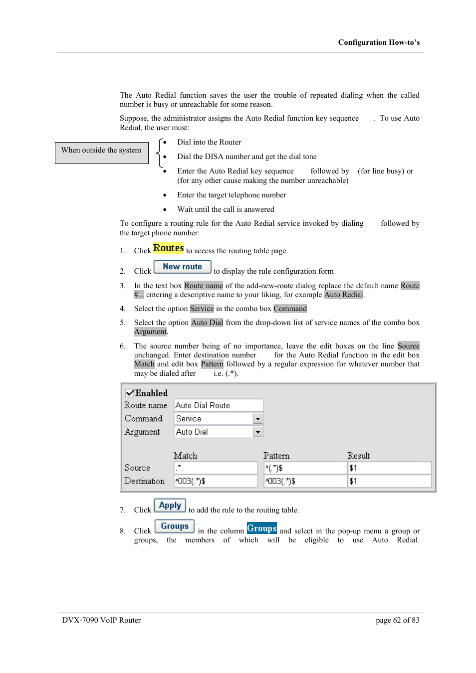8 how to configure routing path to auto redial, Ow to configure routing path to auto redial | D-Link VOIP DVX-7090 User Manual | Page 62 / 83