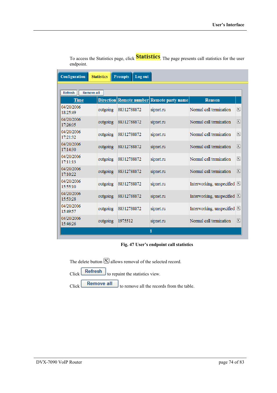 2 viewing statistics, Iewing statistics | D-Link VOIP DVX-7090 User Manual | Page 74 / 83