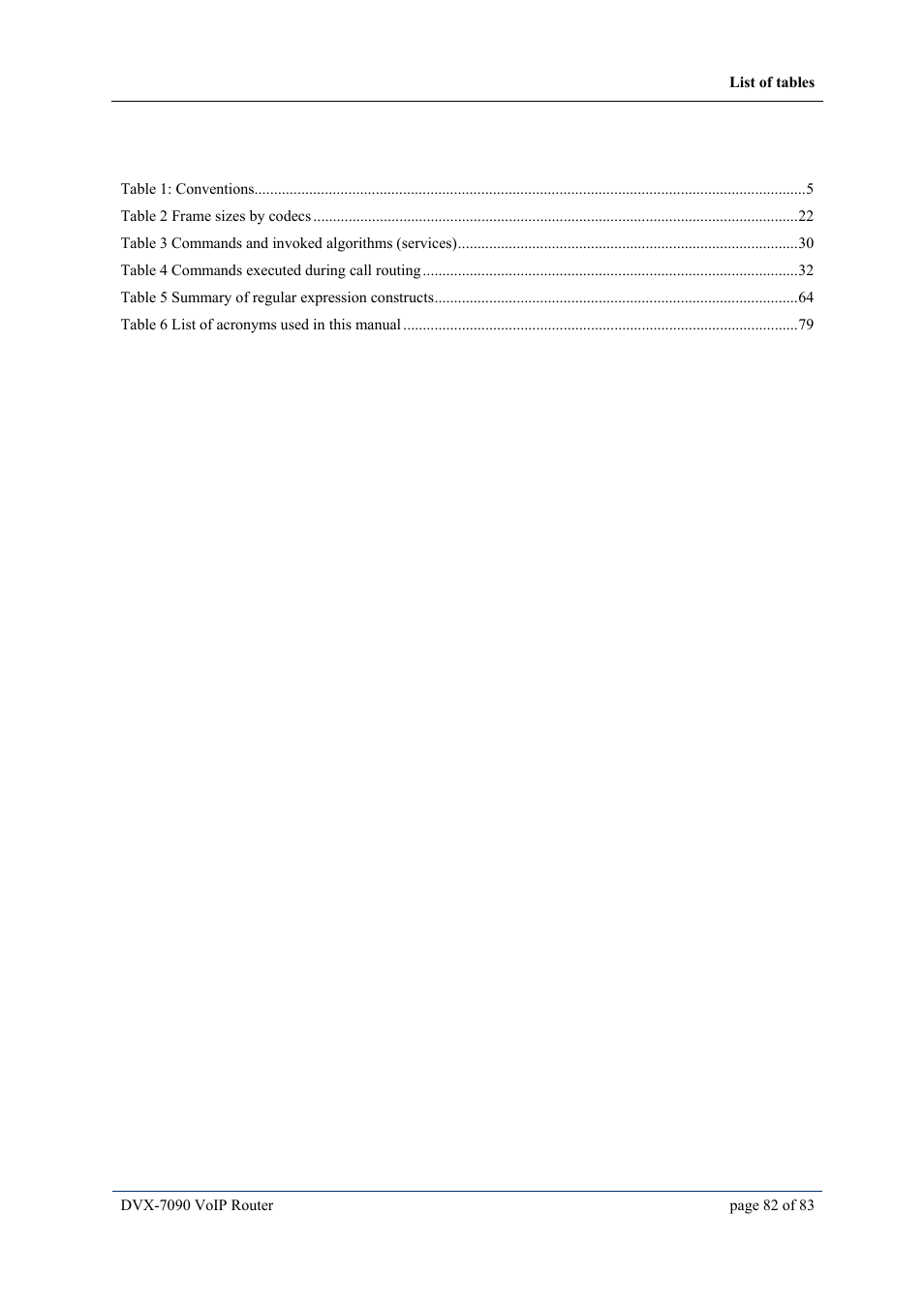 Tables | D-Link VOIP DVX-7090 User Manual | Page 82 / 83