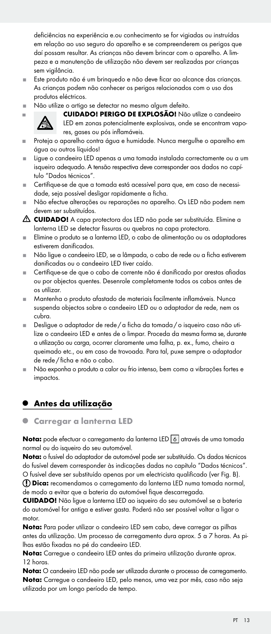 Antes da utilização, Carregar a lanterna led | Livarno Z31346-BS User Manual | Page 13 / 24