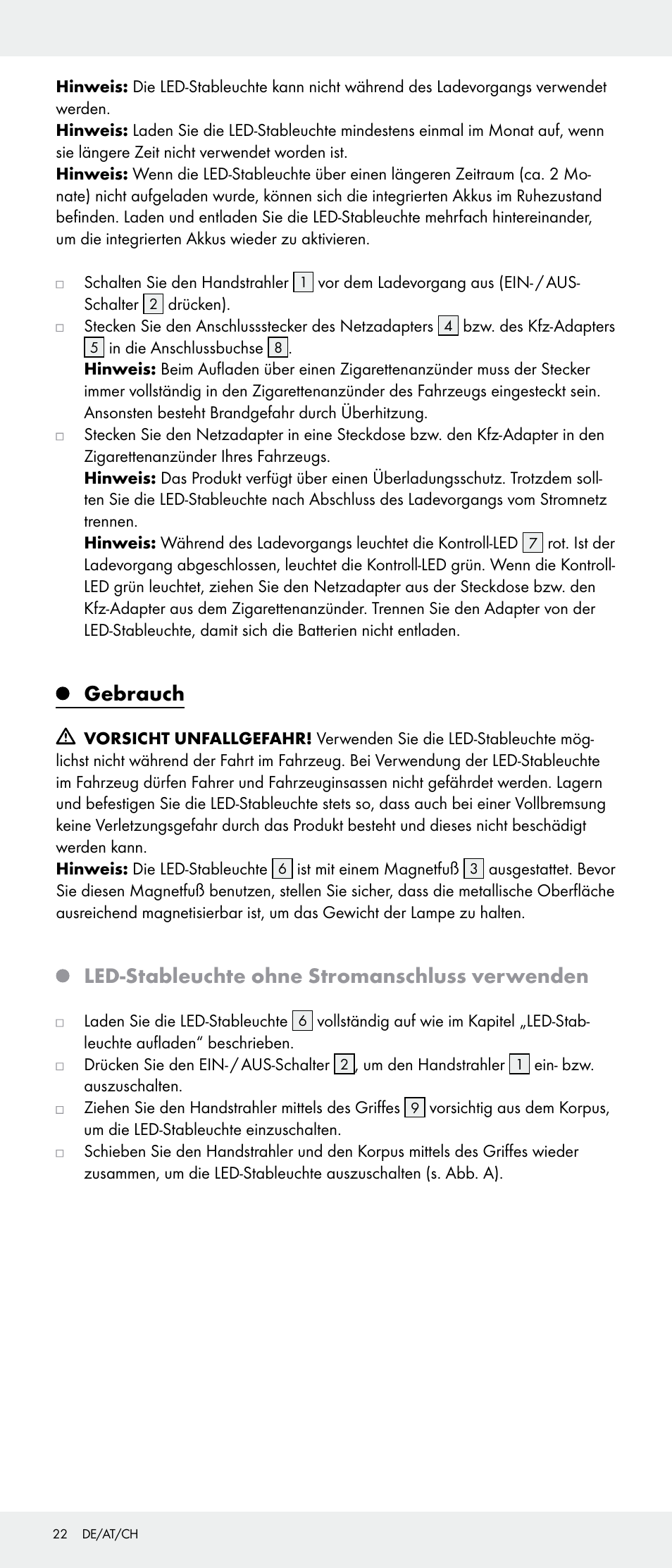 Gebrauch, Led-stableuchte ohne stromanschluss verwenden | Livarno Z31346-BS User Manual | Page 22 / 24