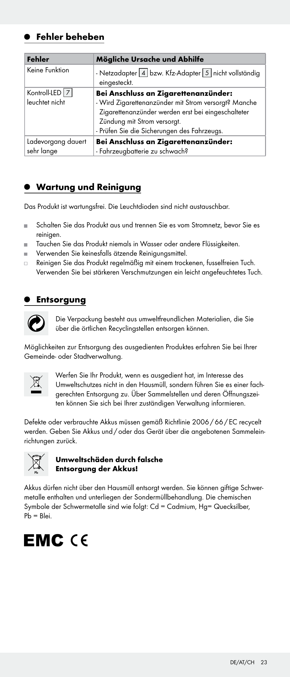 Fehler beheben, Wartung und reinigung, Entsorgung | Livarno Z31346-BS User Manual | Page 23 / 24