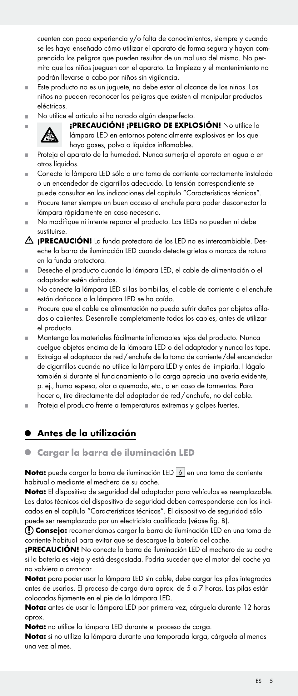 Antes de la utilización, Cargar la barra de iluminación led | Livarno Z31346-BS User Manual | Page 5 / 24