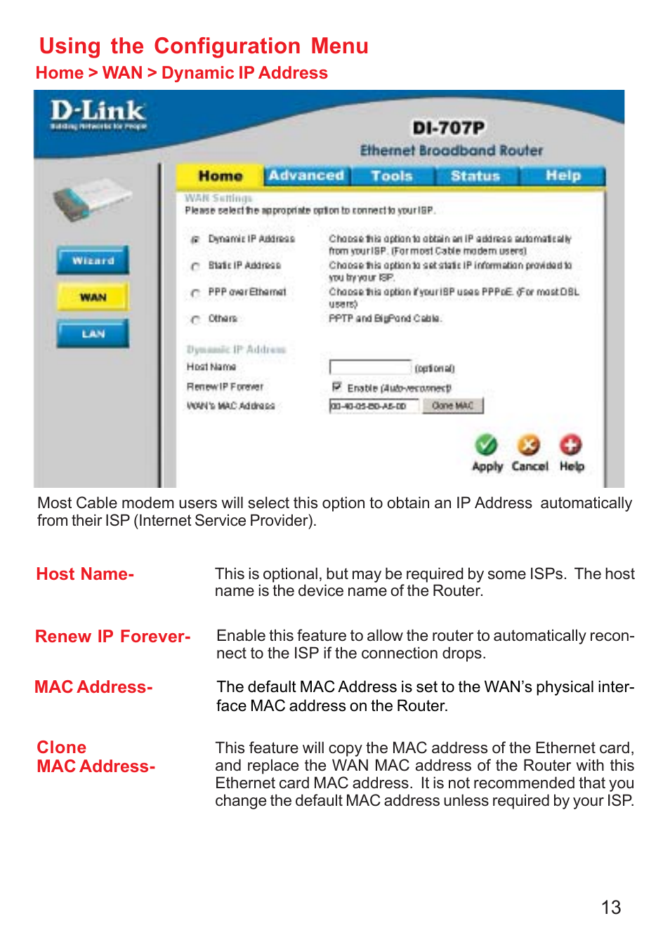 Using the configuration menu | D-Link DI-707P User Manual | Page 14 / 75