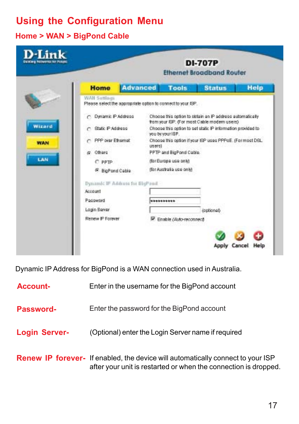 Using the configuration menu | D-Link DI-707P User Manual | Page 18 / 75