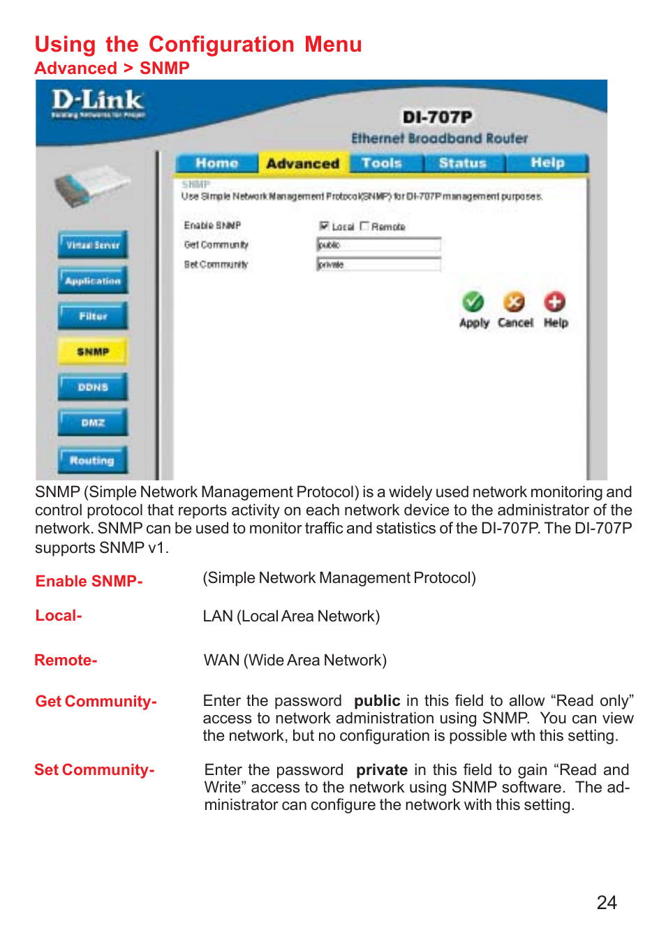 Using the configuration menu | D-Link DI-707P User Manual | Page 25 / 75