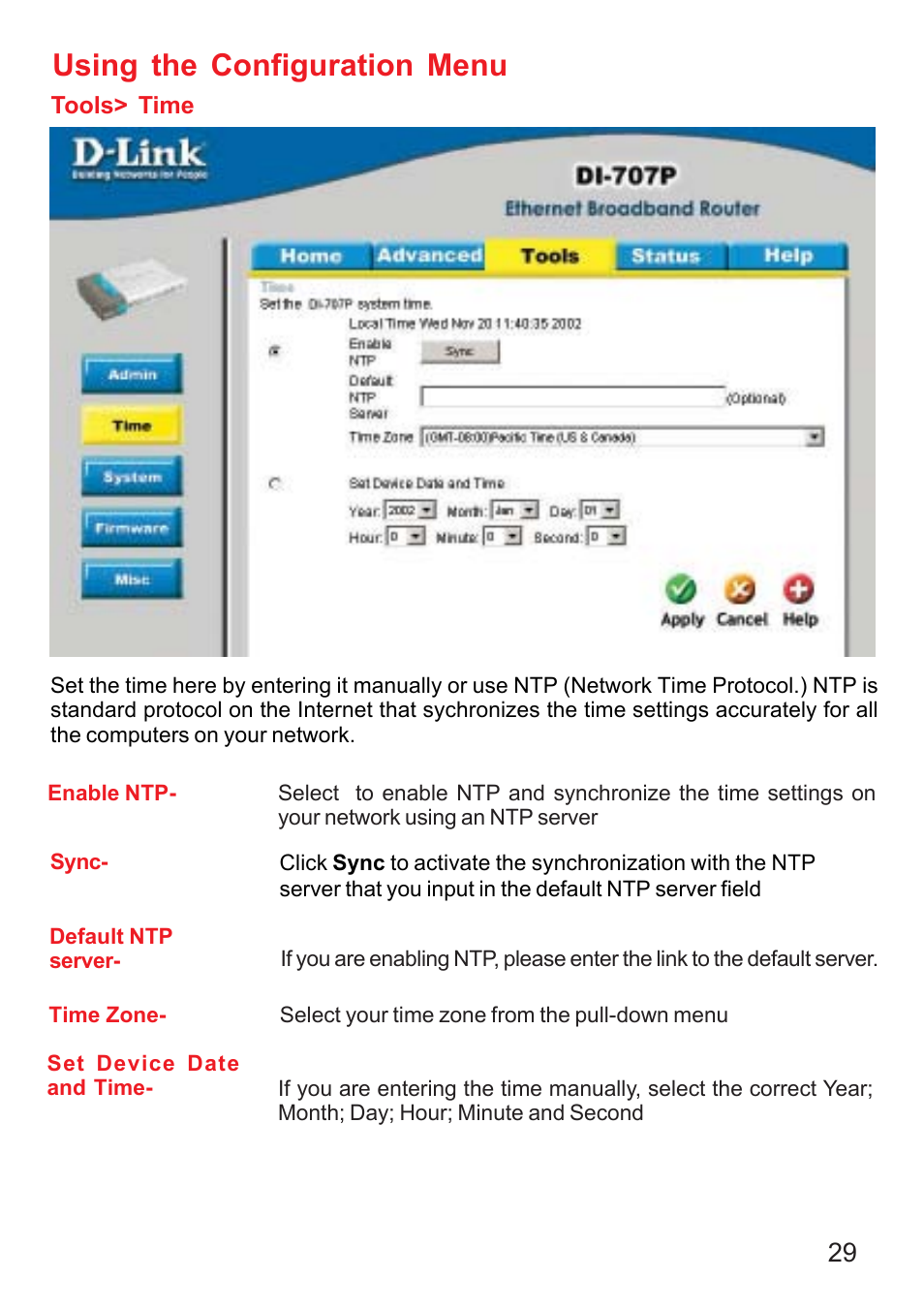 Using the configuration menu | D-Link DI-707P User Manual | Page 30 / 75