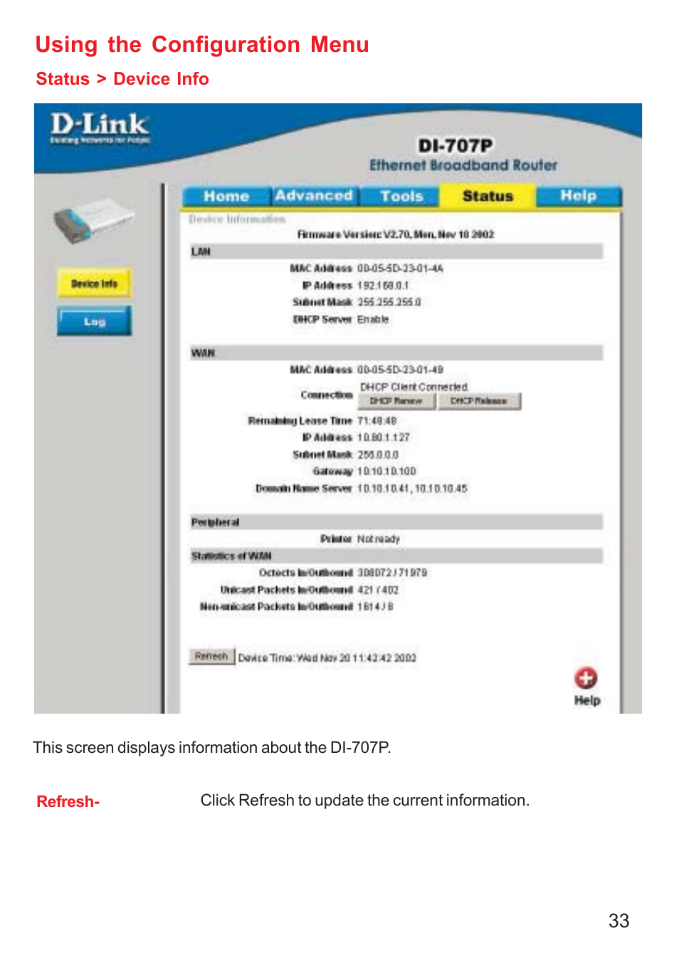 Using the configuration menu | D-Link DI-707P User Manual | Page 34 / 75