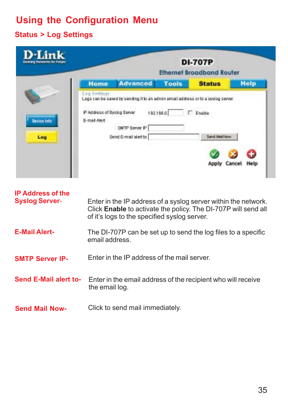 Using the configuration menu | D-Link DI-707P User Manual | Page 36 / 75