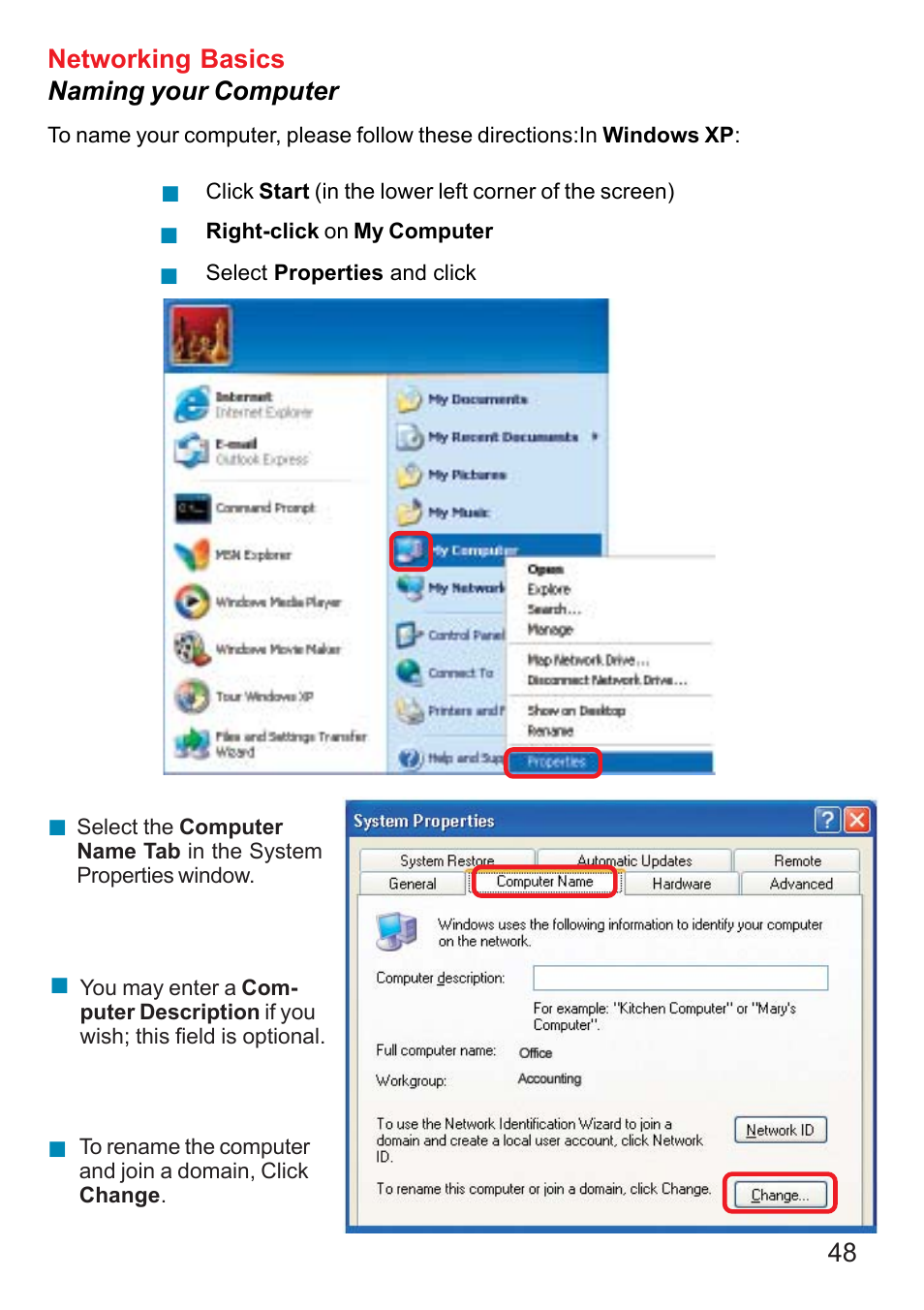 48 networking basics naming your computer | D-Link DI-707P User Manual | Page 49 / 75