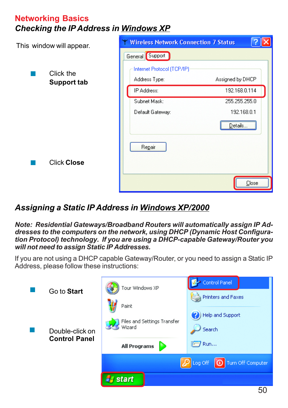Assigning a static ip address in windows xp/2000 | D-Link DI-707P User Manual | Page 51 / 75