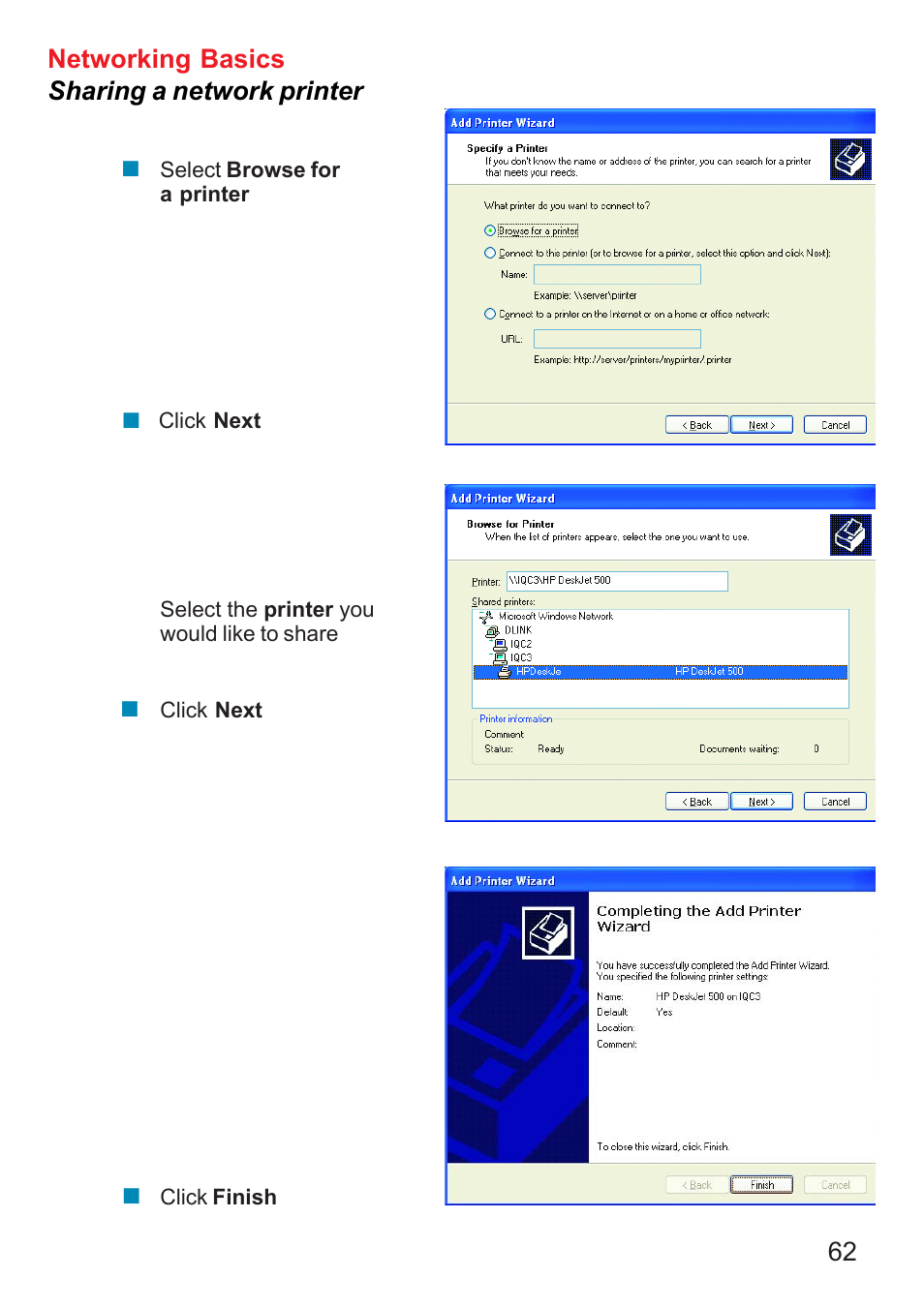 62 networking basics sharing a network printer | D-Link DI-707P User Manual | Page 63 / 75