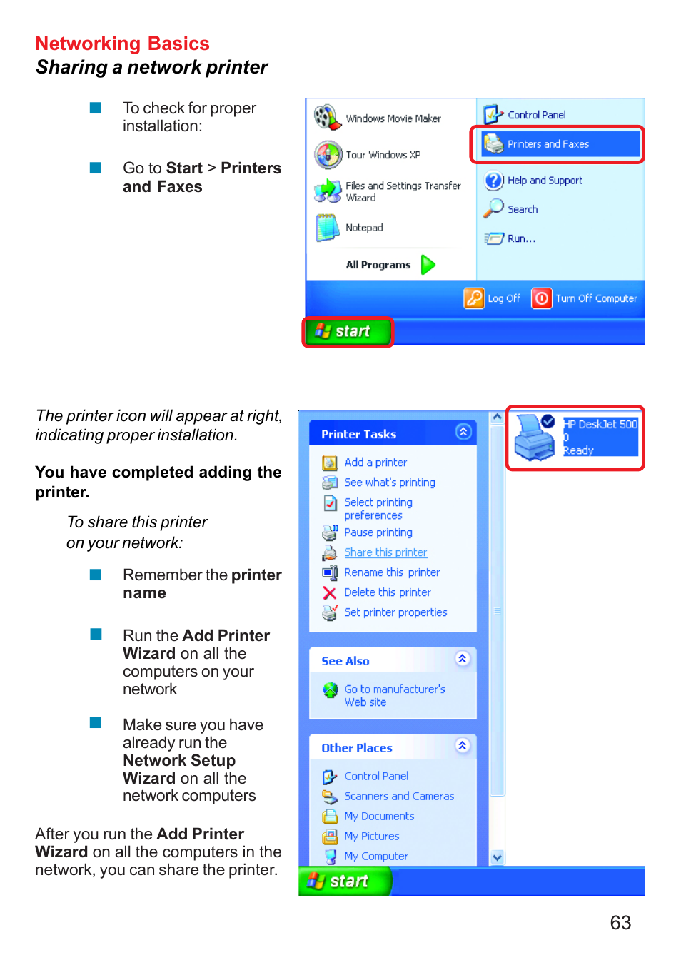 63 networking basics sharing a network printer | D-Link DI-707P User Manual | Page 64 / 75