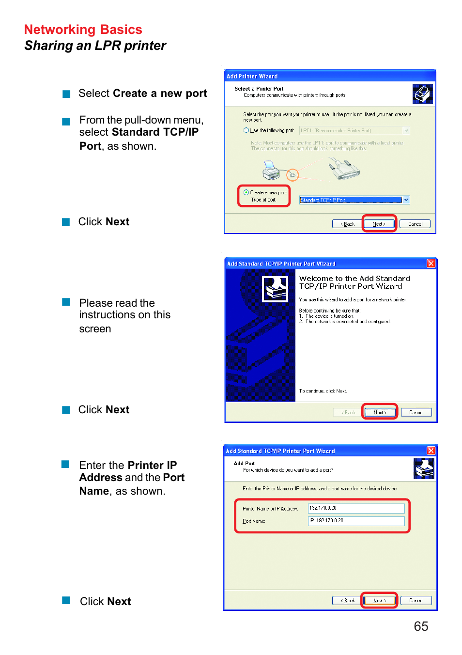 65 networking basics sharing an lpr printer | D-Link DI-707P User Manual | Page 66 / 75