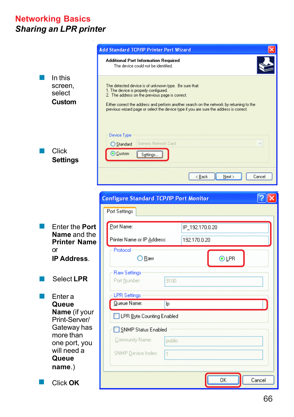 66 networking basics sharing an lpr printer | D-Link DI-707P User Manual | Page 67 / 75