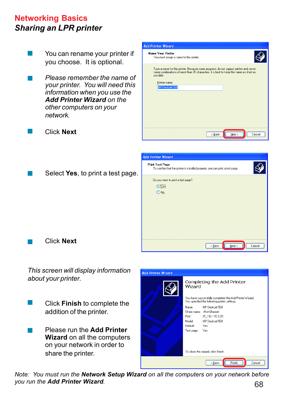 68 networking basics sharing an lpr printer | D-Link DI-707P User Manual | Page 69 / 75