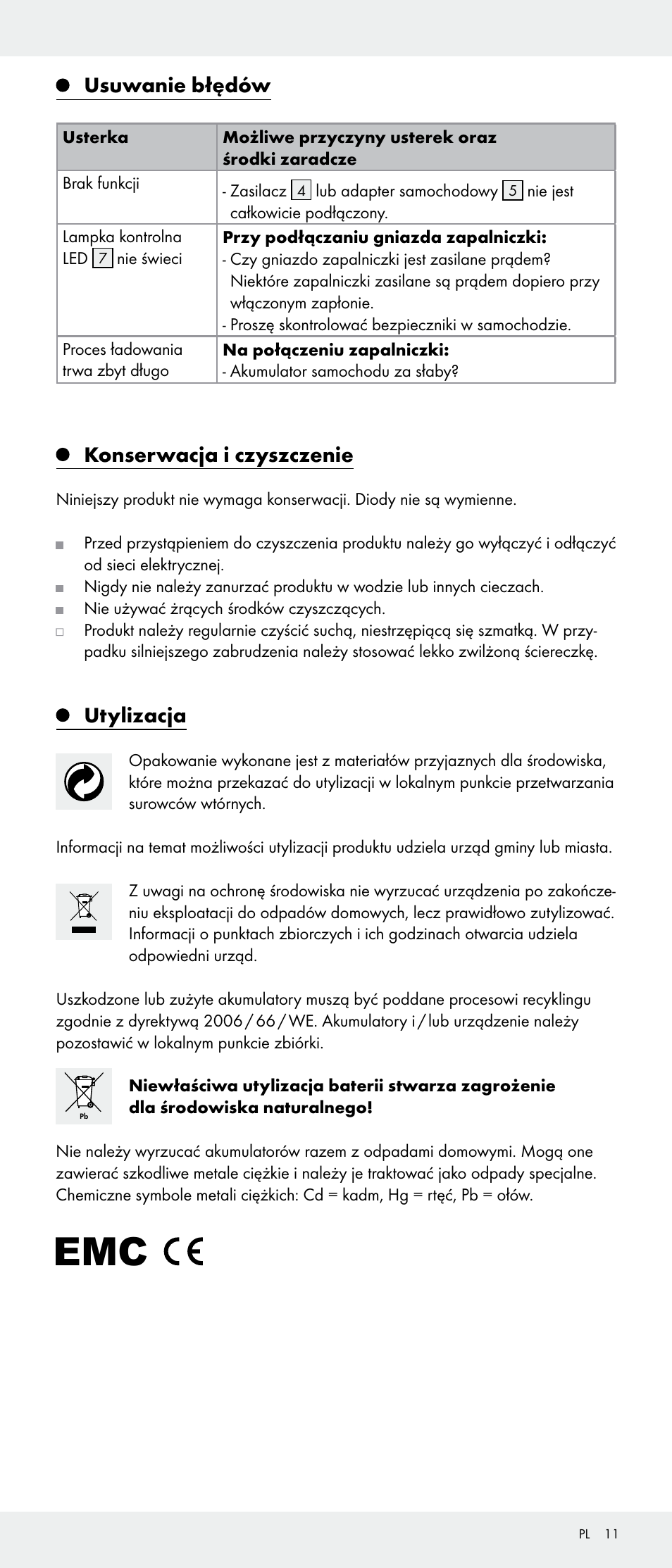 Usuwanie błędów, Konserwacja i czyszczenie, Utylizacja | Livarno Z31346-BS User Manual | Page 11 / 21