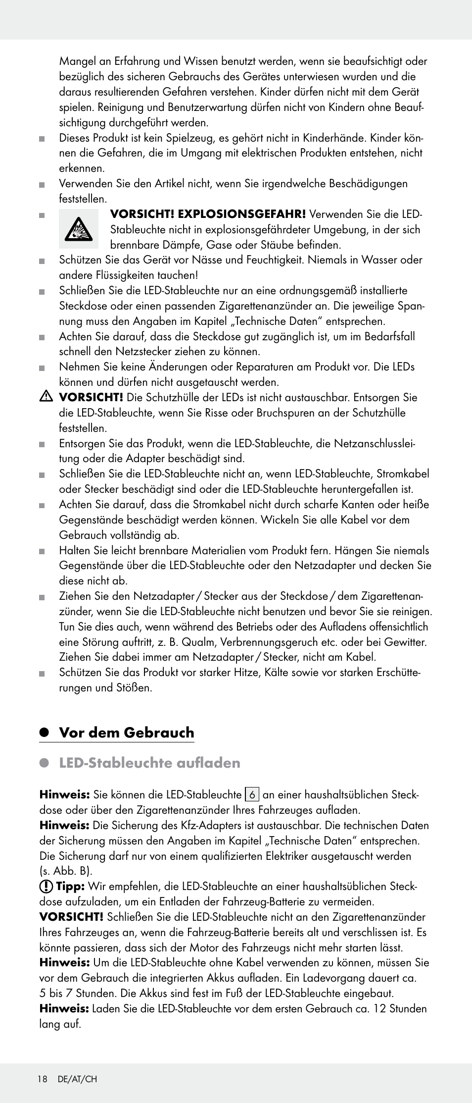 Vor dem gebrauch, Led-stableuchte aufladen | Livarno Z31346-BS User Manual | Page 18 / 21