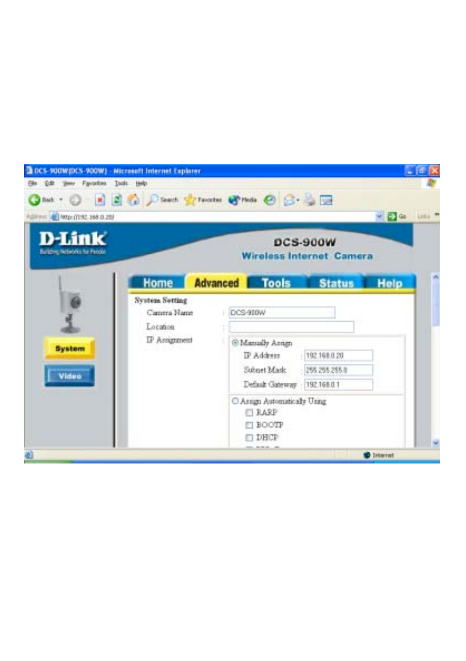 Dcs-900w configuration, Advanced > system | D-Link DCS-900W User Manual | Page 19 / 98