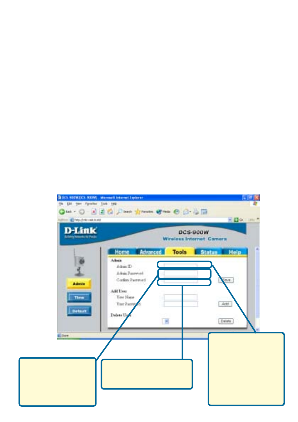 Dcs-900w configuration, Tools > admin, Advanced > video | D-Link DCS-900W User Manual | Page 34 / 98